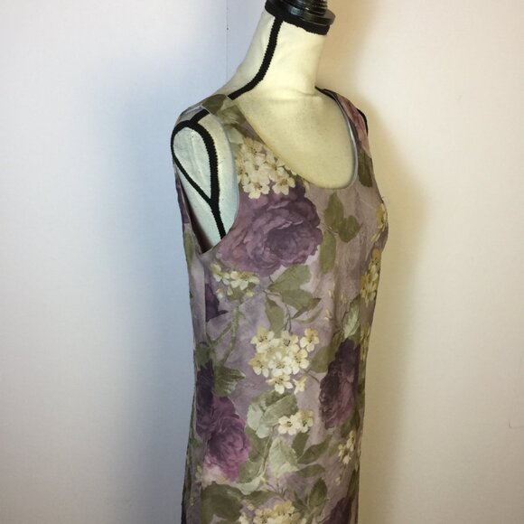 K Studio Midi A-line Dress Sz 14 Woman Purple Floral Cottage Romantic Sleeveless - Picture 6 of 14